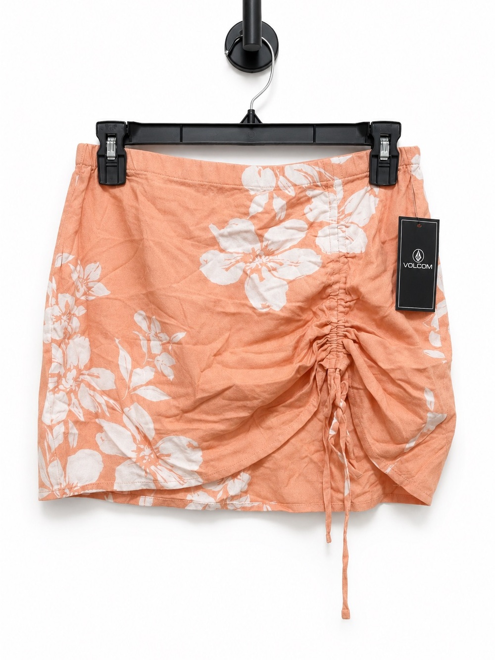 Volcom Peach Floral Side-Ruche Mini Skirt